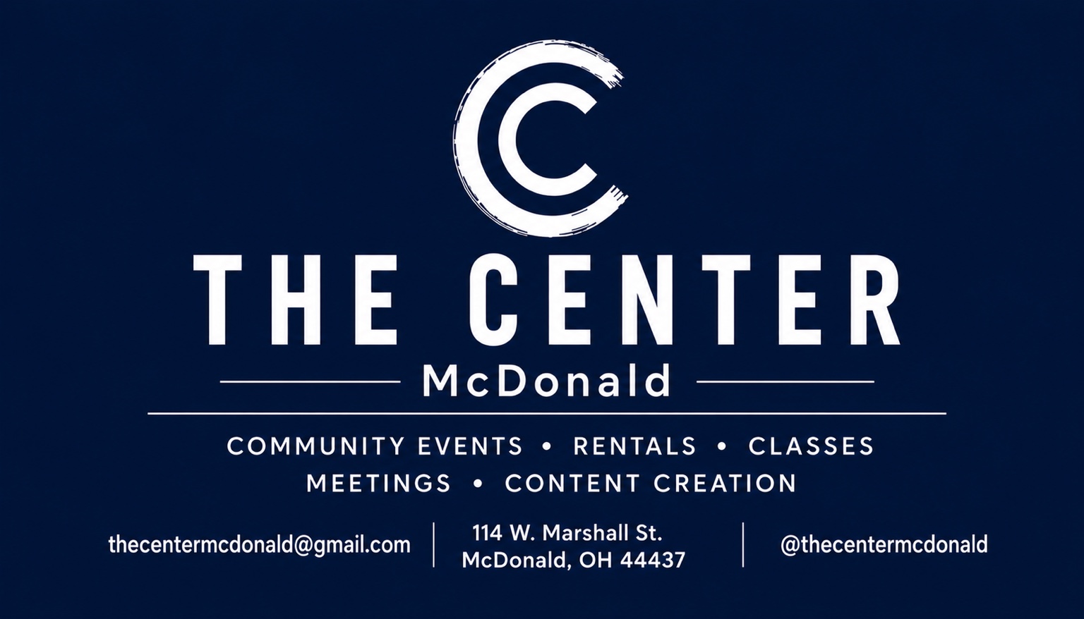 The Center McDonald — community events, rentals, classes, meetings and content creation